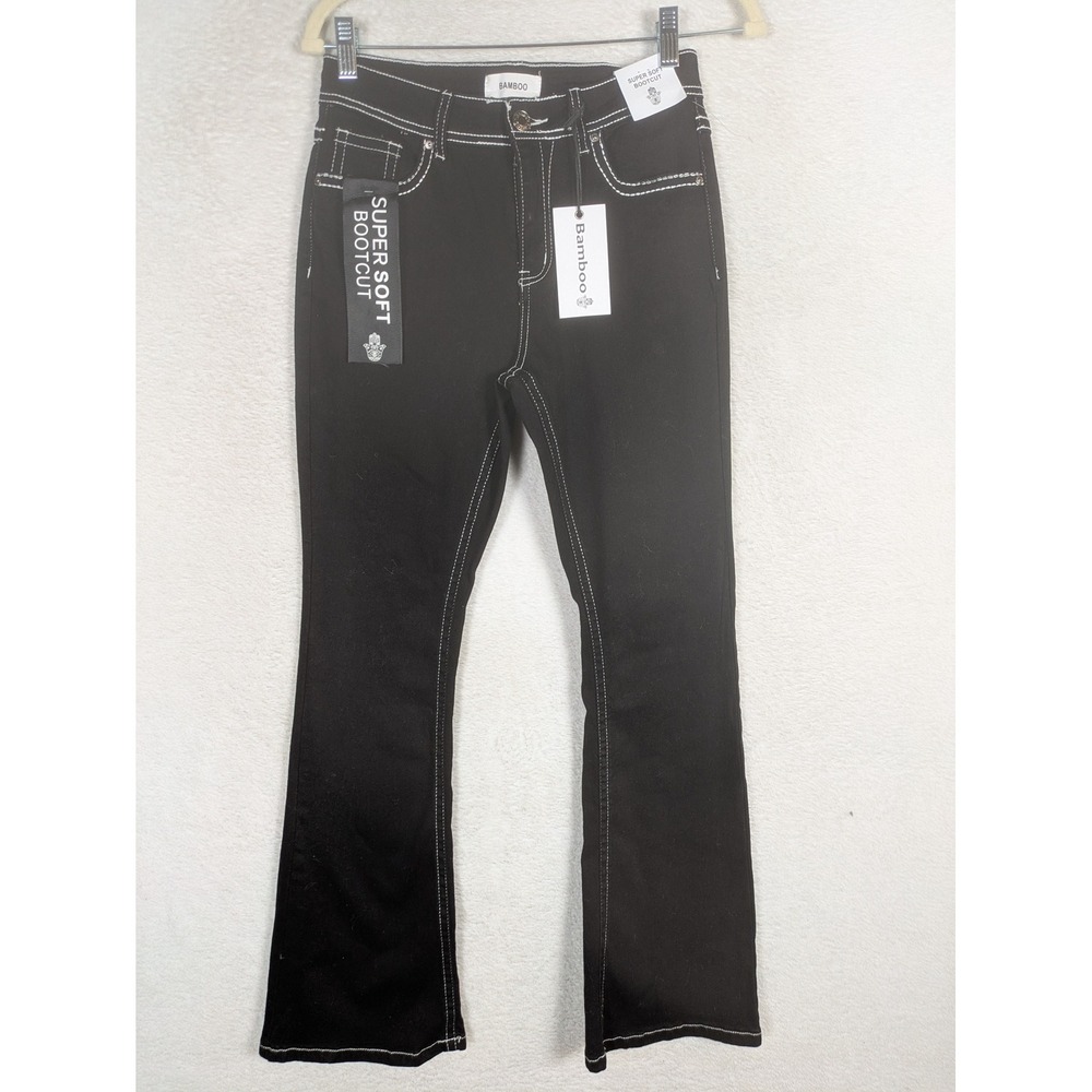 NEW Bamboo Jeans Women's Size 9 Black Super Soft Contrast Stitch Bootcut